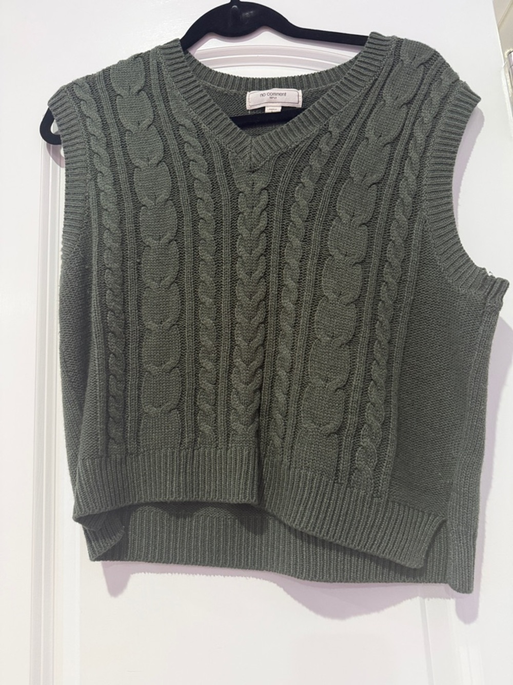 Cable Knit V-Neck Sweater Vest in Olive Green